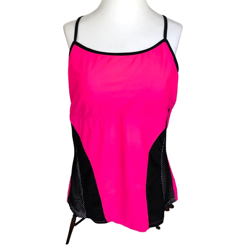 WOMENS ATHLETECH PINK AND BLACK TANKINI TOP SIZE 20 SOFT PADDED BRA